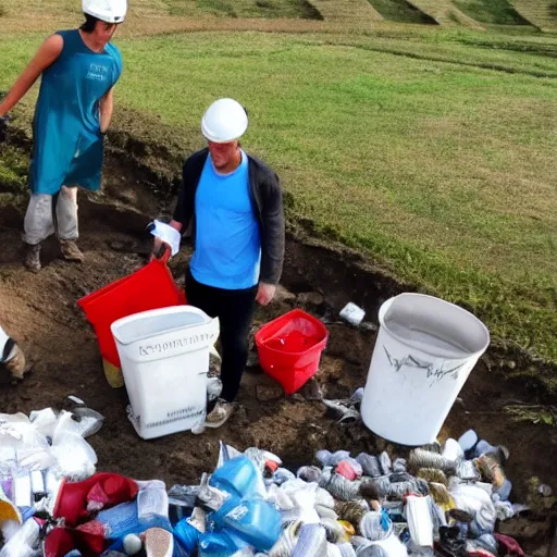 Prompt: feudal serfs sorting through recycling