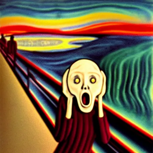 Image similar to the scream in the style of zdzislaw beksinski