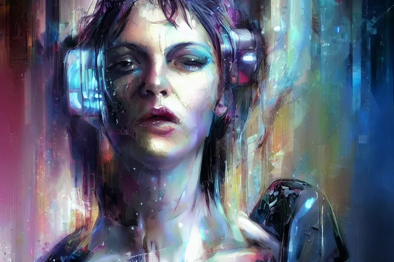 Prompt: cyberpunk woman's portrait art by yossi kotler, beautiful, soft, smooth subdued colors, highly detailed