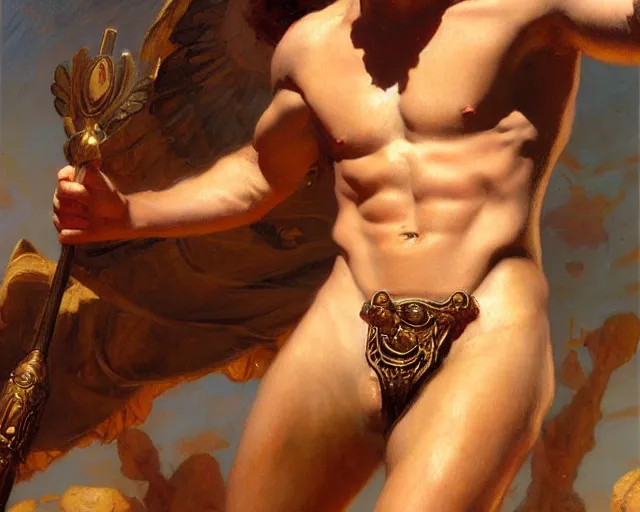 Image similar to attractive apollo greek god. highly detailed painting by gaston bussiere, craig mullins, j. c. leyendecker 8 k