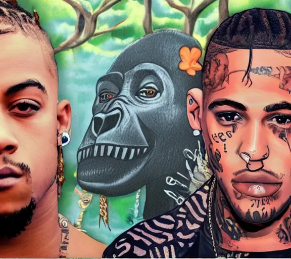 Prompt: xxxtentacion, lil peep and harambe heaven collaboration, 4 k, detailed, sharp focus