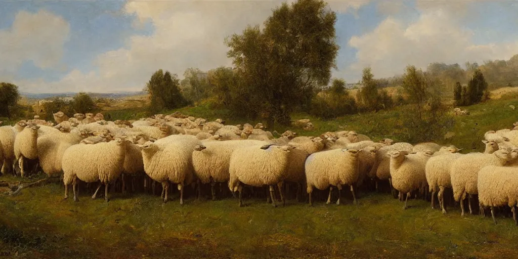 Image similar to artwork by eugene von guerard, max bedulenko, maria fortuny, a herd of sheep