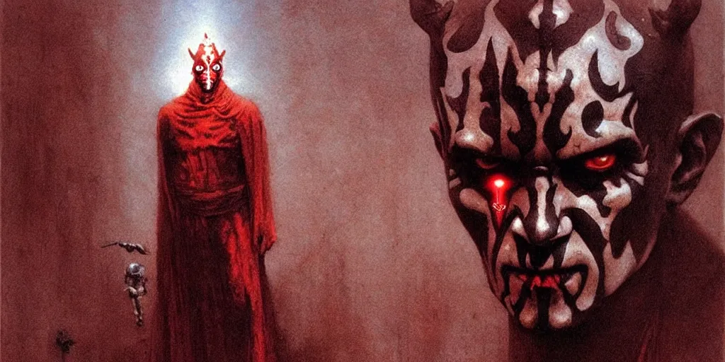 Prompt: Darth maul by Beksinski, Luis Royo