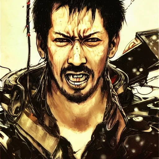 Image similar to portrait of Markiplier raging in the rain, Yoji Shinkawa