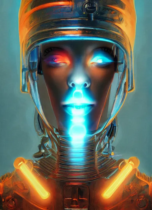 Prompt: symmetry!!! closeup portrait of a cyborg pharaoh girl, fashion racing jumpsuit with big shoulder pads, cinematic light, backlight, windy, teal orange, volumetric smoke, mist, by gerald brom, by mikhail vrubel, by peter elson, muted colors, extreme detail, trending on artstation, 8 k