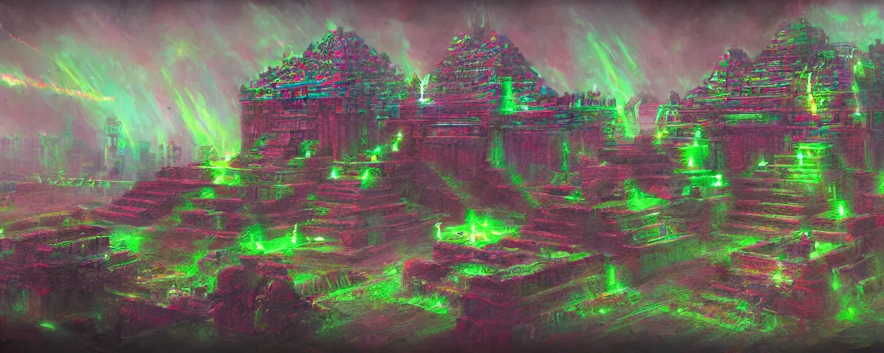 Image similar to rgb aztec temple, concept art, 4 k