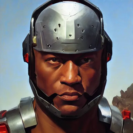 Image similar to greg manchess portrait painting of fully armored bionic augmented the foundation aka dwayne the rock as overwatch character, medium shot, asymmetrical, profile picture, organic painting, sunny day, matte painting, bold shapes, hard edges, street art, trending on artstation, by huang guangjian, gil elvgren, ruan jia, greg rutkowski, gaston bussiere