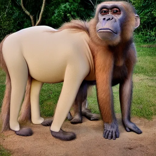 Image similar to a centaur made out of a monkey and a walrus