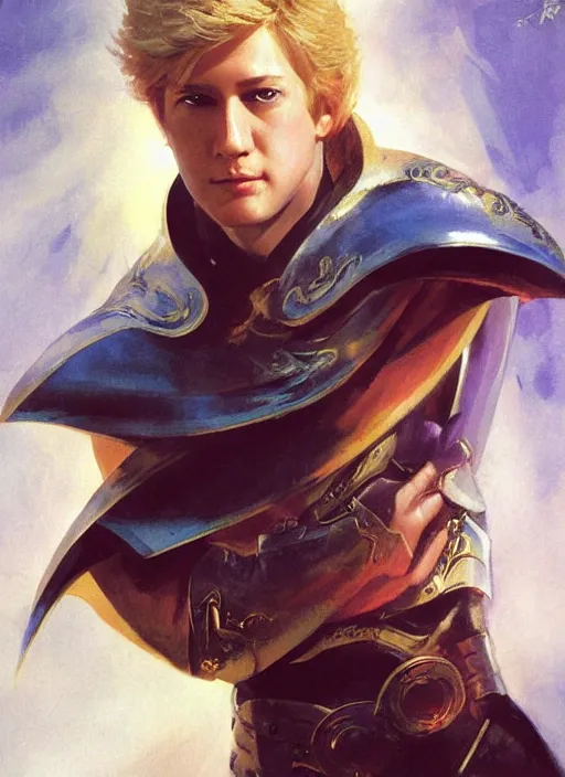 Image similar to portrait of young james spader with blond hair as a paladin, casting a protection spell, by bayard wu