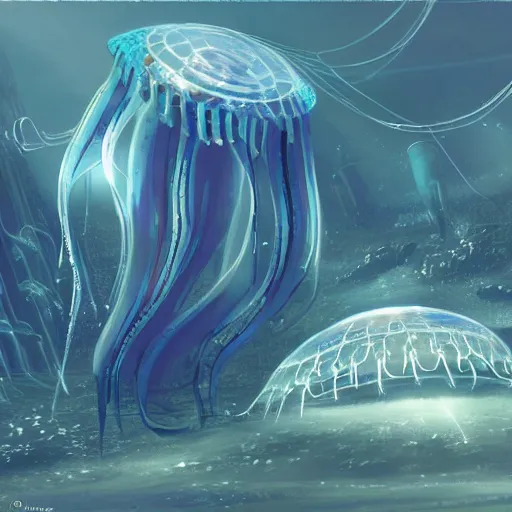 Image similar to a robotic jellyfish science fiction concept art by James Clyne