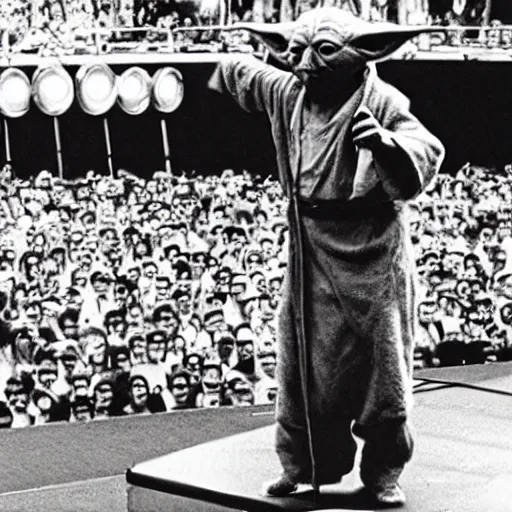 Image similar to yoda performing at woodstock