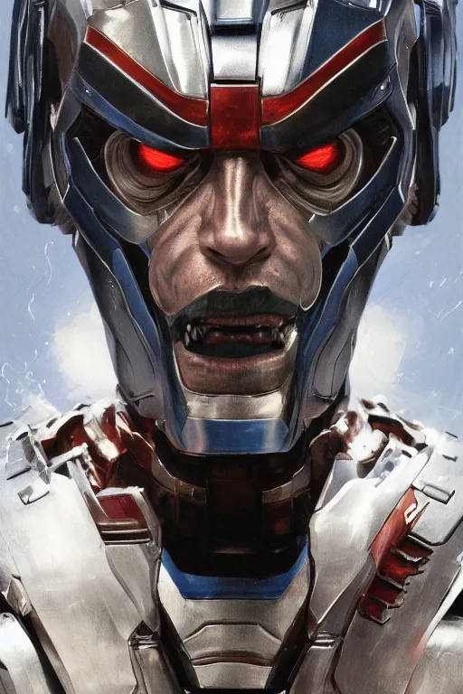 Image similar to Portrait of Willem Dafoe as Iron Patriot, marvel comics, dark, intricate, highly detailed, smooth, artstation, digital illustration by Ruan Jia and Mandy Jurgens and Artgerm and Wayne Barlowe and Greg Rutkowski and Zdislav Beksinski