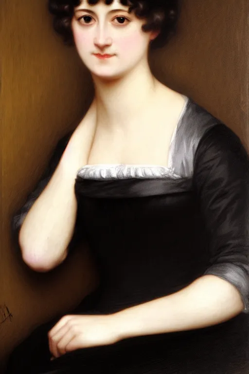 Image similar to jane austen in black, painting by rossetti bouguereau, detailed art, artstation