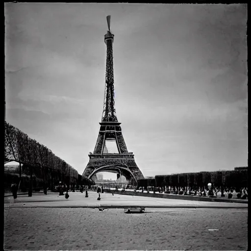 Prompt: a destroyed and deserted eiffel tower