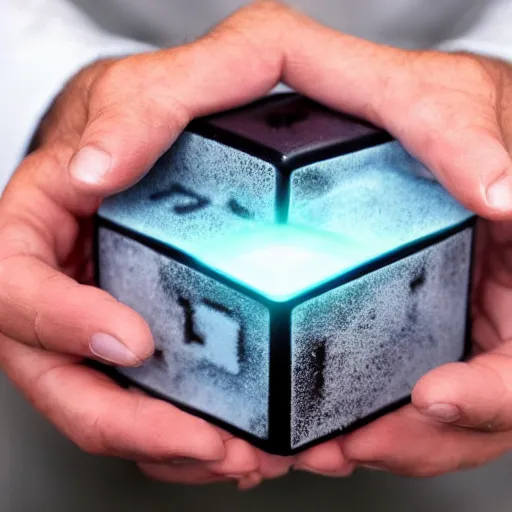 Prompt: man touches a cube that contains all knowledge and is vaporized instantly