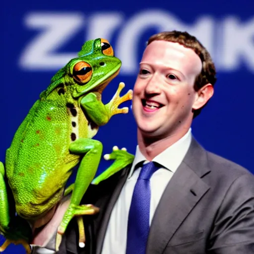 Image similar to mark zuckerberg holding a live frog