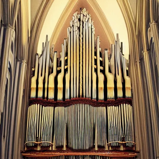 Image similar to a photorealistic endless nightmare cathedral with enormous organ pipes