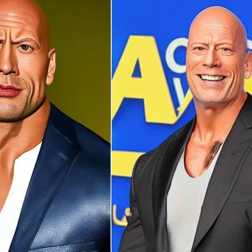 Image similar to an fusion of dwayne johnson and bruce willis face