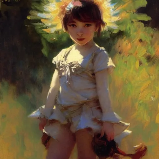 Prompt: portrait of chibi art girl, anime, painting by gaston bussiere, craig mullins, j. c. leyendecker