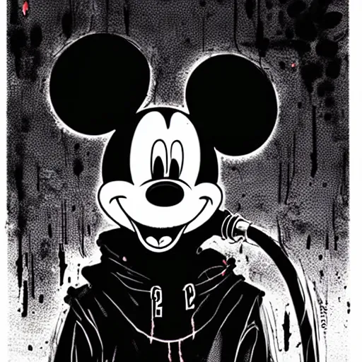 Image similar to Mickey Mouse looking sinister, by Tsutomu Nihei, highly detailed