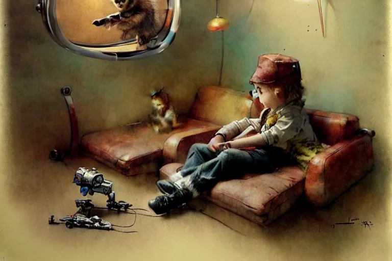 Image similar to adventurer ( ( ( ( ( 1 9 5 0 s retro future living room. muted colors. toys laying around ) ) ) ) ) by jean baptiste monge, chrome red