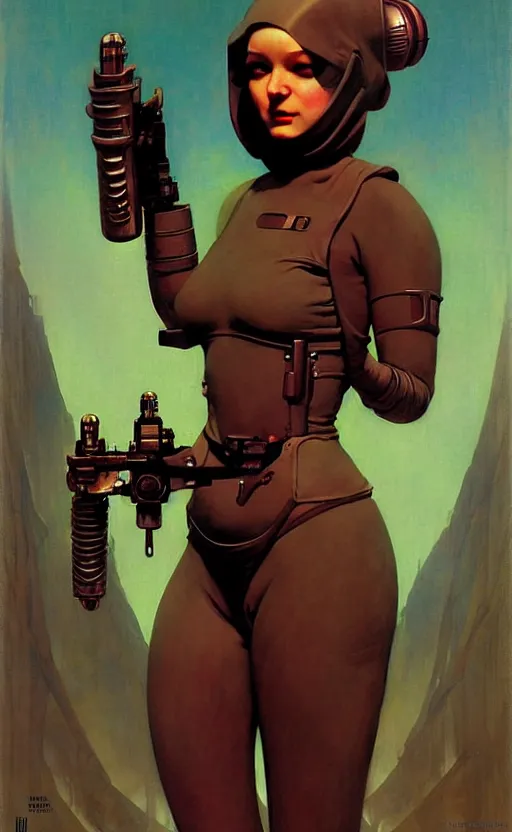 Image similar to pulp scifi fantasy spot illustrations of various character concepts, android girl, burka, futuristic design, crafting, diy, by norman rockwell, roberto ferri, daniel gerhartz, edd cartier, jack kirby, howard brown, ruan jia, tom lovell, jacob collins, dean cornwell, astounding stories, amazing, fantasy, other worlds