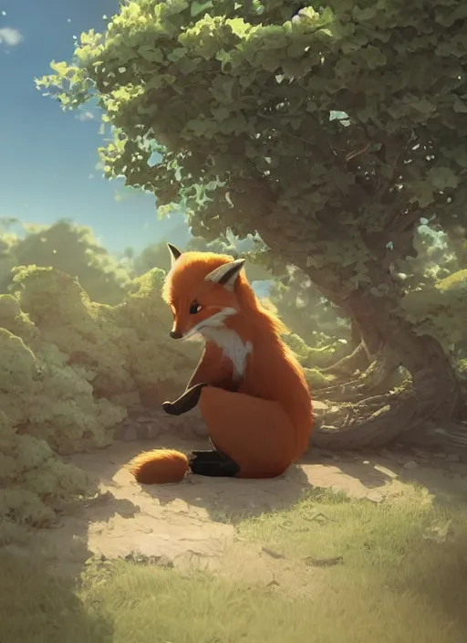 Prompt: a fox sitting curled up under a Sakora tree, subtle colors. Digital illustration, soft lighting, atmospheric lighting, 8K, octane render. By Makoto Shinkai, Stanley Artgerm Lau, WLOP, Rossdraws, James Jean, Andrei Riabovitchev, Marc Simonetti, krenz cushart, Sakimichan, D&D trending on ArtStation, digital art.