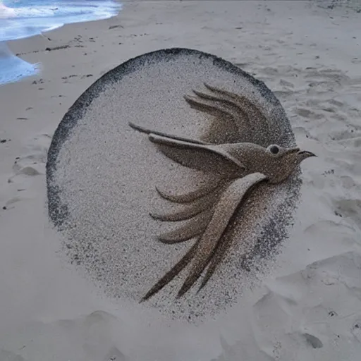 Image similar to majestic bird made with sand melting in spacetime