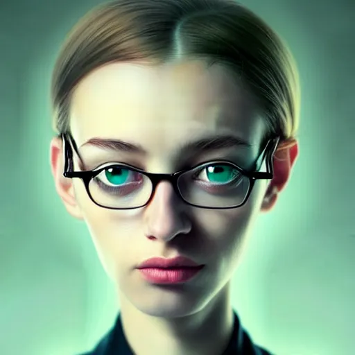 Image similar to beautiful portrait of a hopeless, worthless, lonely, ( young woman ) lawyer, stunning, intelligent, fashionable, vivid!!, sharp, crisp, colorful!!, ultra ambient occlusion, reflective, universal shadowing, fantasy art, extremely even lighting, art by wlop, dr seuss!!, ilya