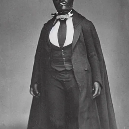 Prompt: photo of 1800s black man dressed as Batman