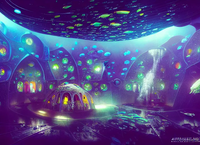 Prompt: favela spaceship cathedral, underwater environment, scenery, professional, award - winning, trending on artstation, hyper detailed, realistic, beautiful, emotional, shiny, colorful, picture