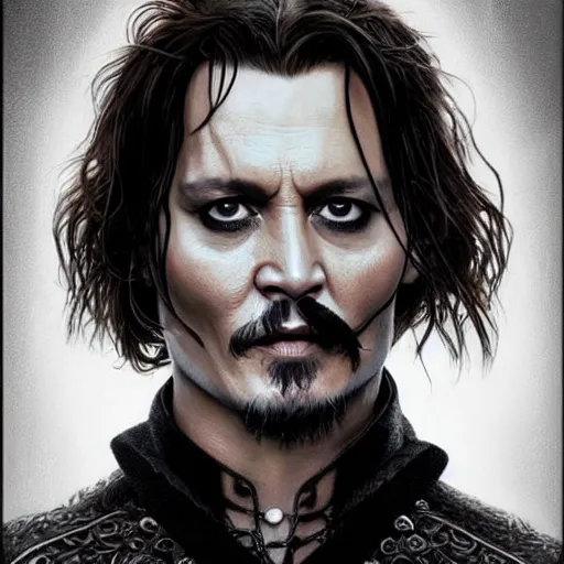 Prompt: symmetry!! portrait of johnny depp starring in the lord of the rings as aragorn, detailed - face!!, artstation, intricate, elegant, highly detailed, film still, nikon, canon eos, zeiss lens, dramatic lighting, sharp - focus!!, art by artgerm and greg rutkowski and alphonso mucha, smooth