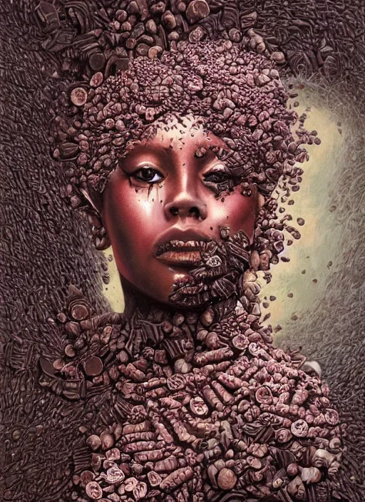 Prompt: Chocolate goddess painting by Dan Hillier, trending on artstation, artstationHD, artstationHQ, 4k, 8k