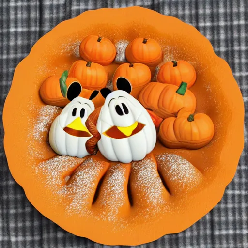 Image similar to 3 d cartoon style full view of a plate with 3 delicious 3 d pumpkin turnovers with glazing in the style of disney and pixar, c 4 d, farmville