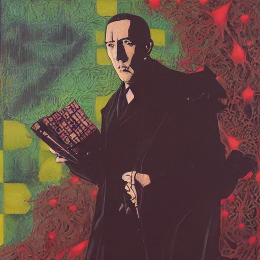 Image similar to portrait of hp lovecraft, hanafuda oil on canvas by ivan shishkin, james jean and yoji shinkawa