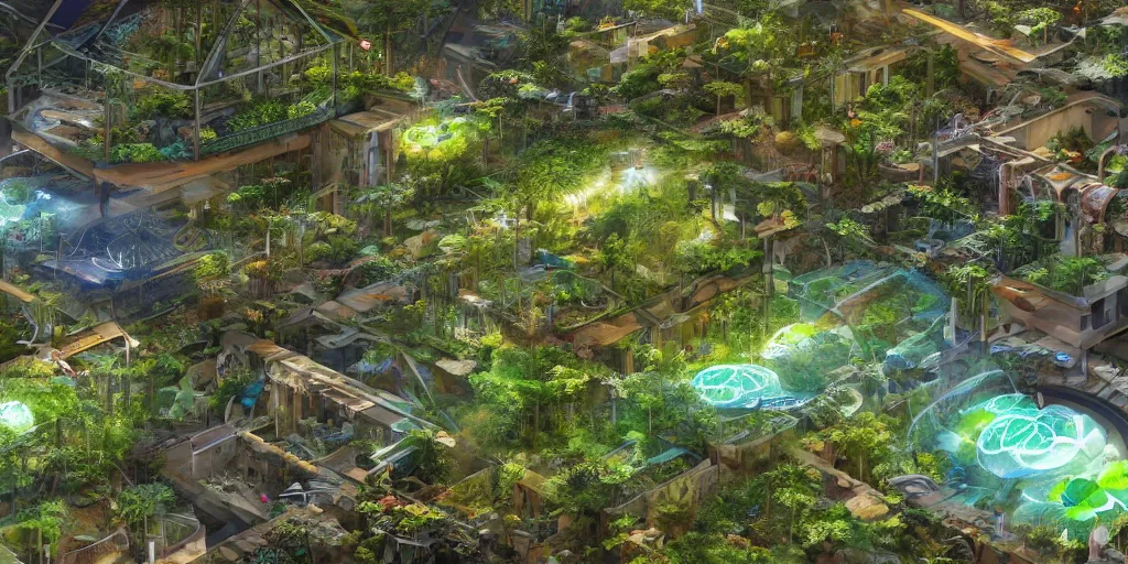 Image similar to 4k solarpunk wallpaper, permaculture, solarpunk is a science fiction literary subgenre and art movement that envisions how the future might look if humanity succeeded in solving major contemporary challenges with an emphasis on sustainability, human impact on the environment, and addressing climate change and pollution, trending on artstation