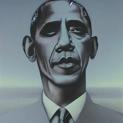 Image similar to barack obama made by zdzislaw beksinski