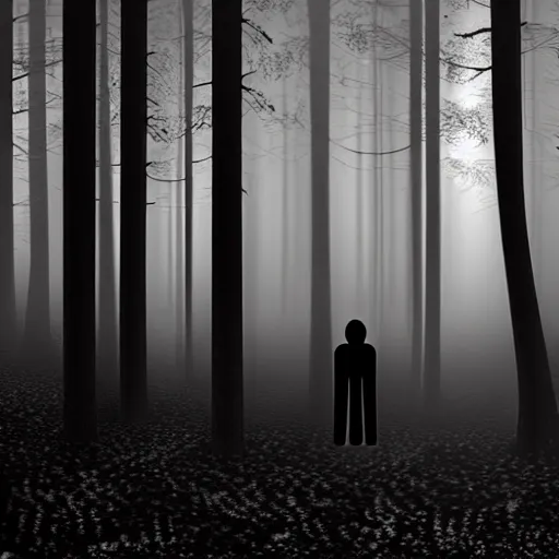 Image similar to hundreds of shadow people hidden in forest, staring with glowing white eyes, hyperrealistic, 8k, extremely detailed, black and white, foggy, grainy, very old