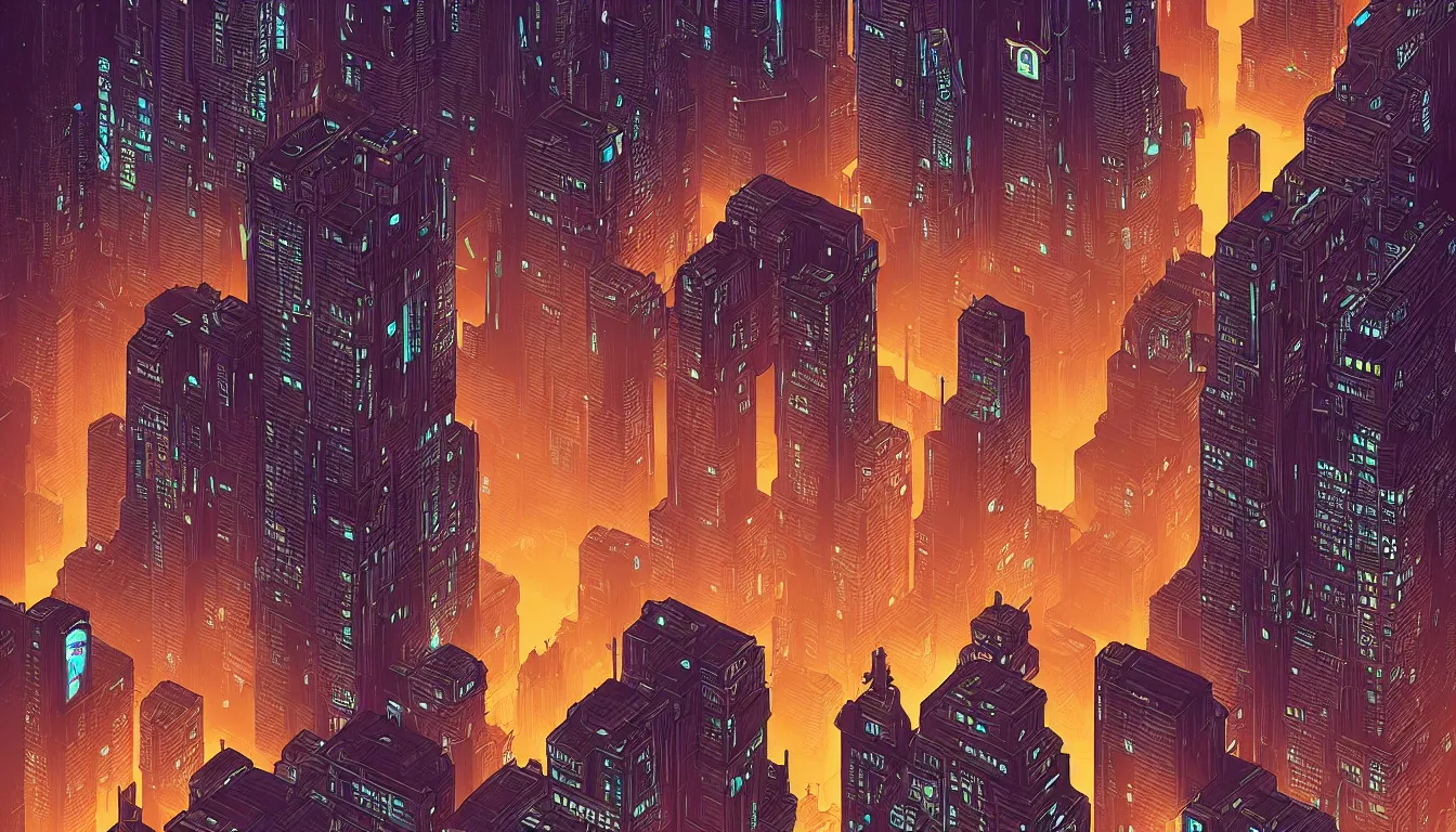 Image similar to blade runner by laurie greasley, tron city by josan gonzalez, akira, rene magritte, ultraclear intricate, sharp focus, highly detailed digital painting illustration, concept art, masterpiece