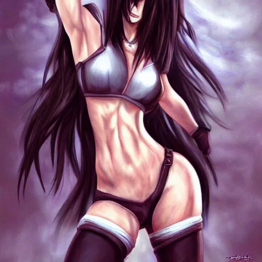 Prompt: head and body artwork of tifa lockhart, detailed, trending on artstartion