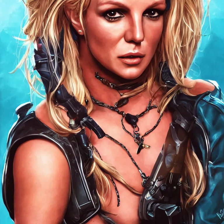 Prompt: A portrait of Britney Spears as space pirate mercenary, highly detailed, trending on artstation, award winning,