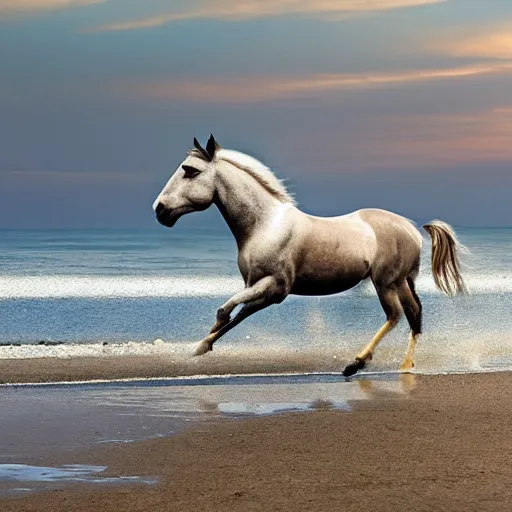 Prompt: a galloping wild horse at the sea shore, by national-geographic