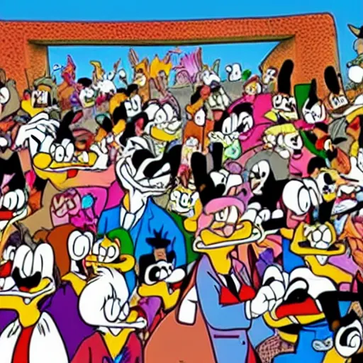 Image similar to looney toons in a mosh pit