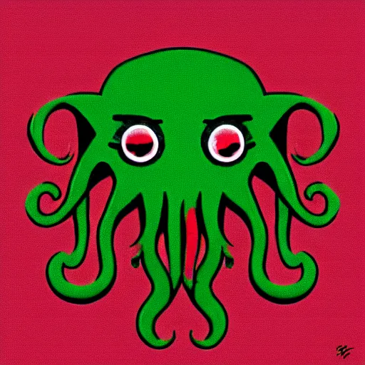 Image similar to a cute cthulhu icon drawn in the style of rockwell kent