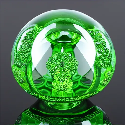 Prompt: Green Intricate Elaborate Realistic Glossy Materia Glass Crystal Sphere