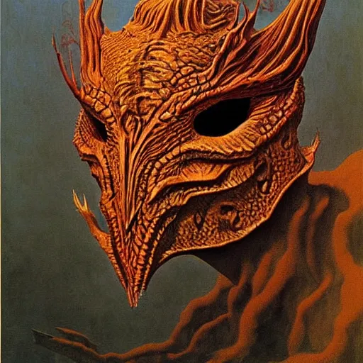 Image similar to dragon mask by zdzisław beksinski