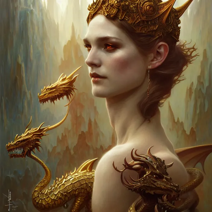 Image similar to dragon queen, diffuse lighting, fantasy, intricate, elegant, highly detailed, lifelike, photorealistic, digital painting, artstation, illustration, concept art, smooth, sharp focus, art by john collier and albert aublet and krenz cushart and artem demura and alphonse mucha