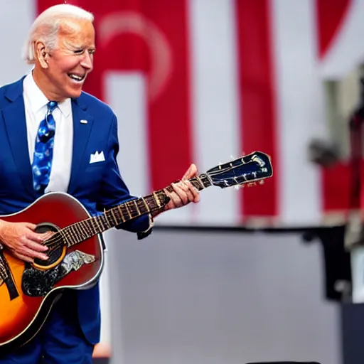 Image similar to joe biden playing guitar on stage