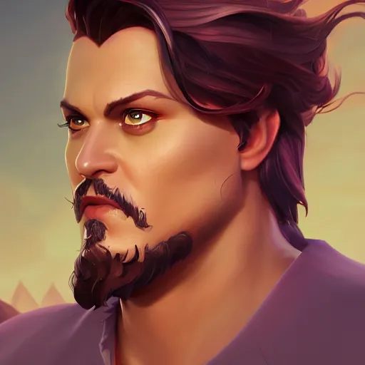 Image similar to Portrait of Johny Depp as Heracles the greek demigod, mattepainting concept Blizzard pixar maya engine on stylized background splash comics global illumination lighting artstation lois van baarle, ilya kuvshinov, rossdraws