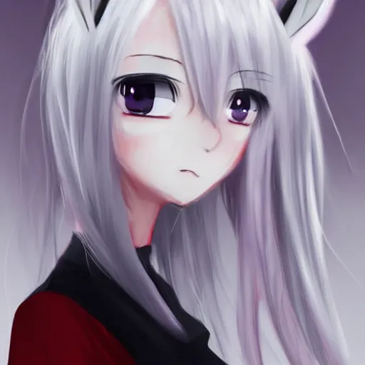 Image similar to white hair, red eyes, two small horn on the head, anime style, anime girl, sketch